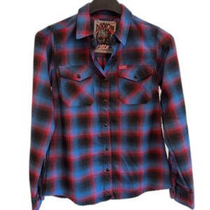 Dixxon | "The Jason" Blue & Red Pearl Snap Horror Women's Flannel Size Small